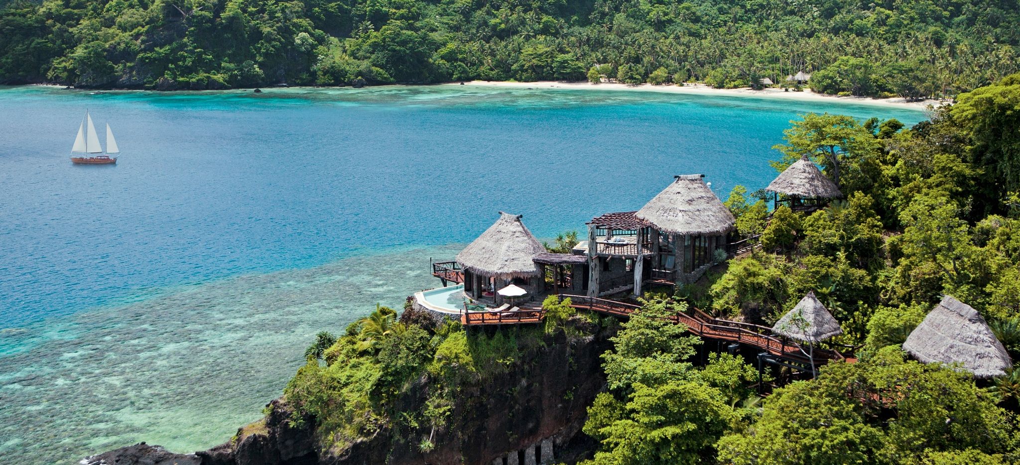 Peninsula Villa am Meer des COMO Laucala aus der Vogelperspektive