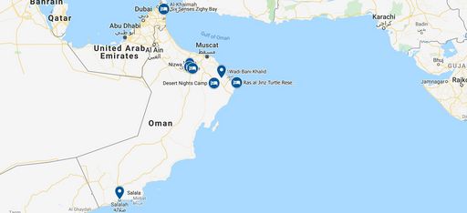 Karte einer Rundreise durch den Oman