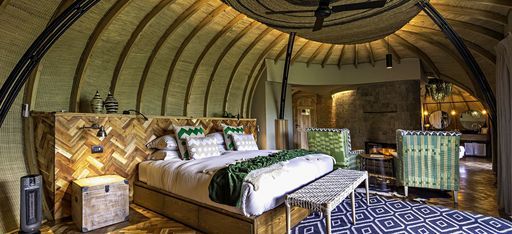 Ein Schalfzimmer der isate Lodge, Ruanda