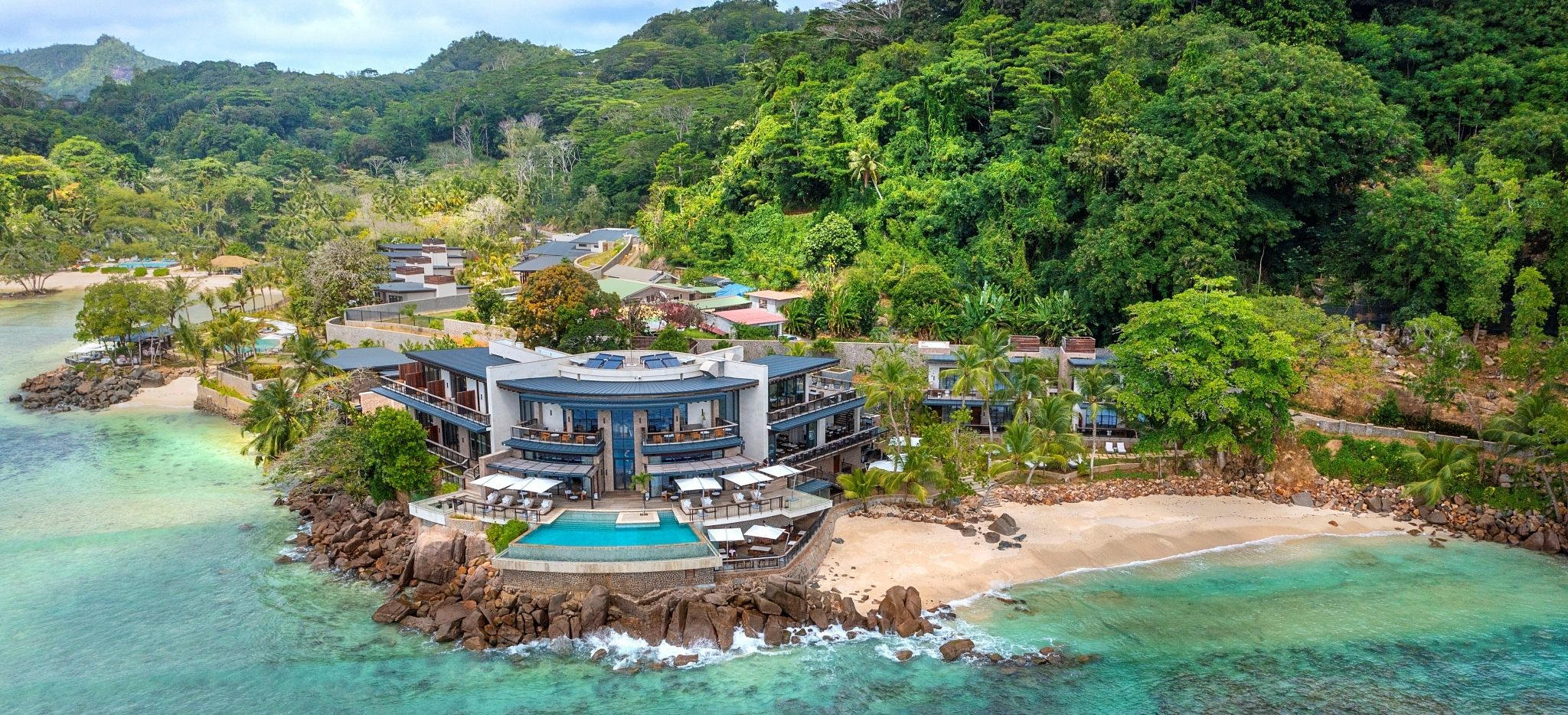 Luftaufnahme des Hotels Mango House auf mahé, Seychellen