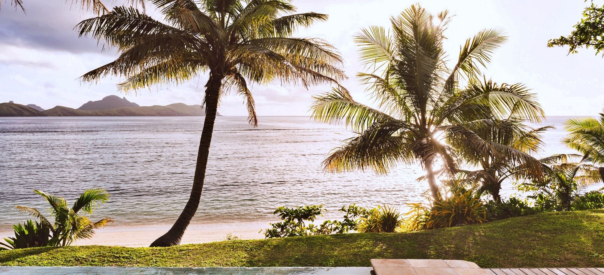 Ausblick auf den Strand und das Meer von einem Hotelzimmer aus, Tokoriki, Fiji