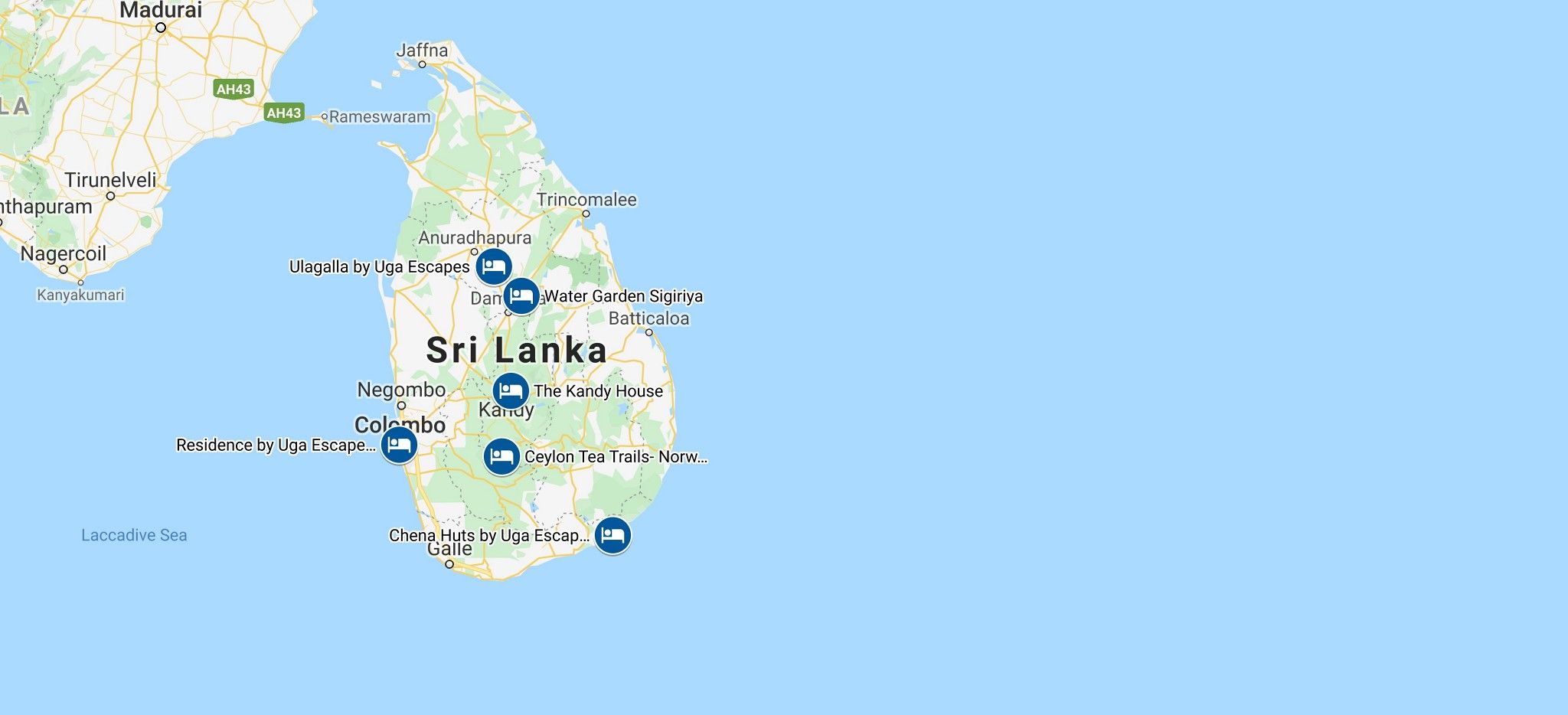 Karte einer Rundreise durch Sri Lanka