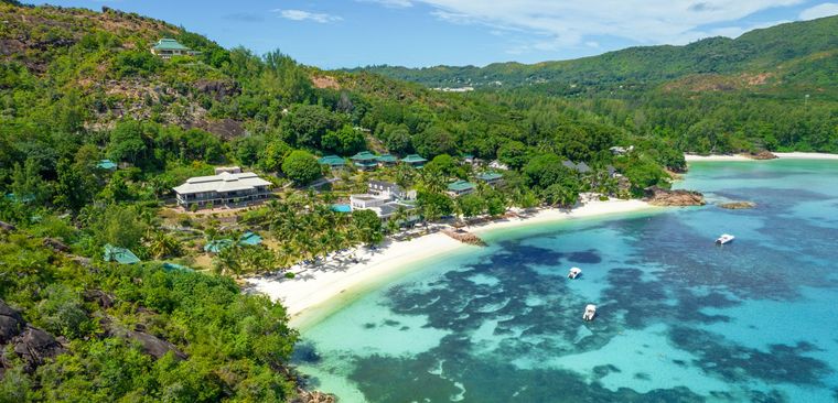 Luftaufnahme des Hotels l'Archipel auf den Seychellen