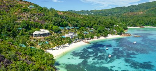 Luftaufnahme des Hotels l'Archipel auf den Seychellen